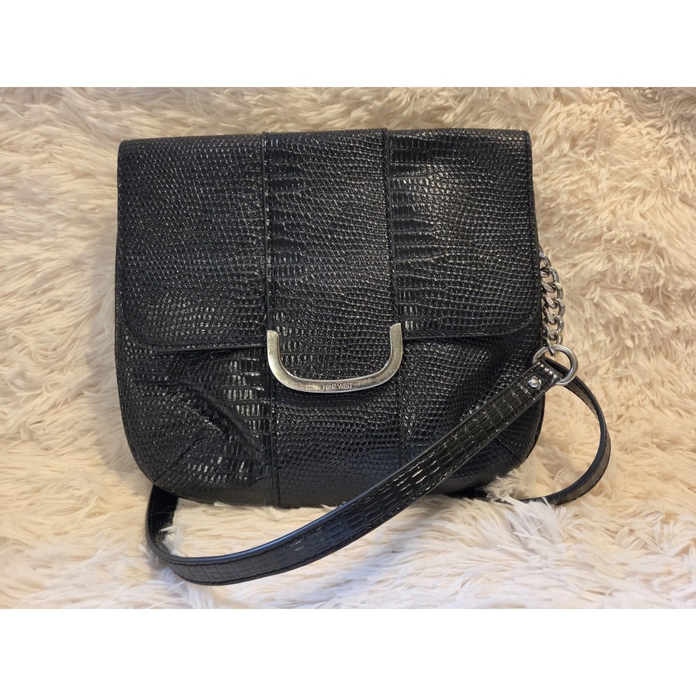 Vintage Nine West Reptile Textured Bag Crossbody Purse Black